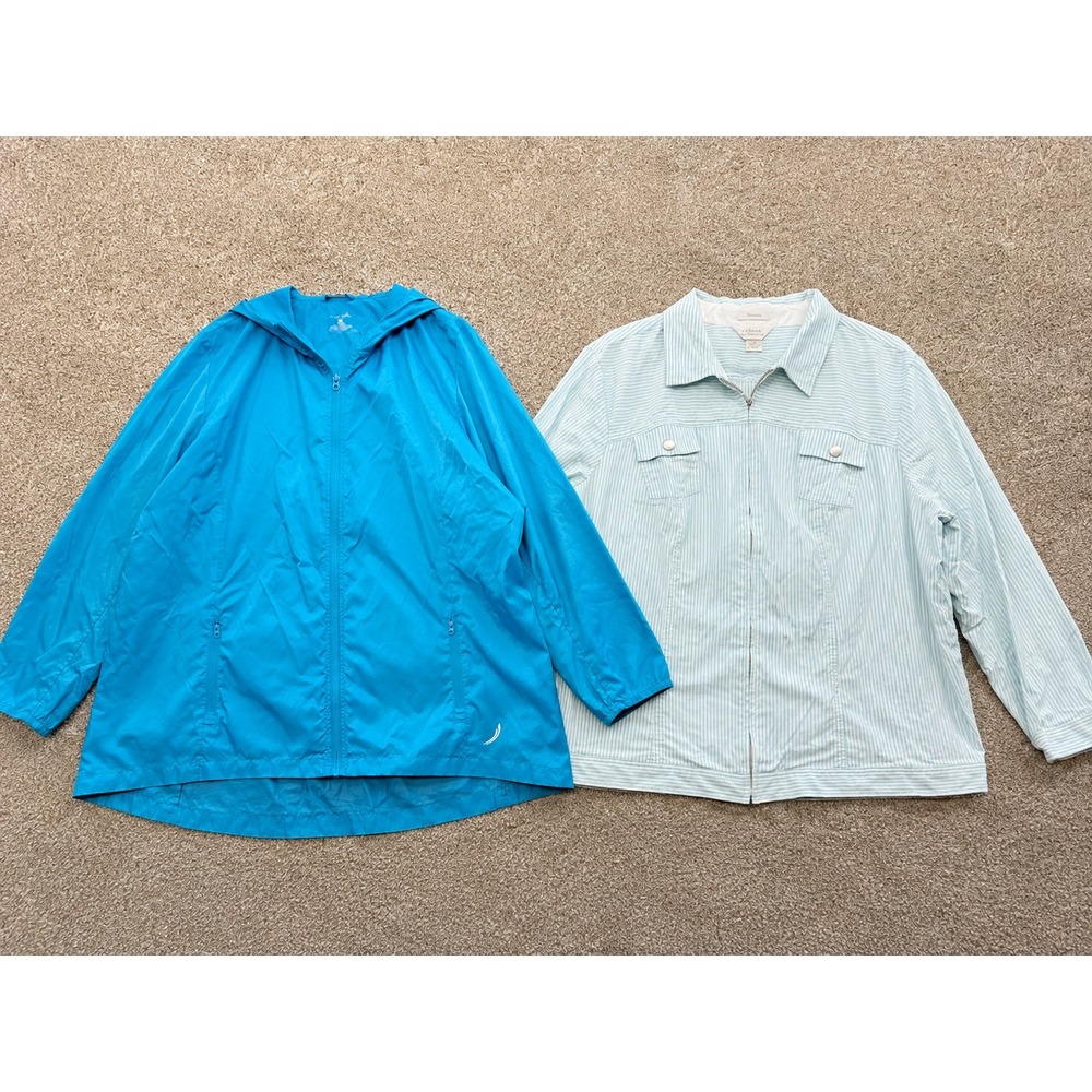 Exertek CJ Banks Women's 3X Turquoise Windbreaker Jacket Lot 2 Full Zip Hooded
